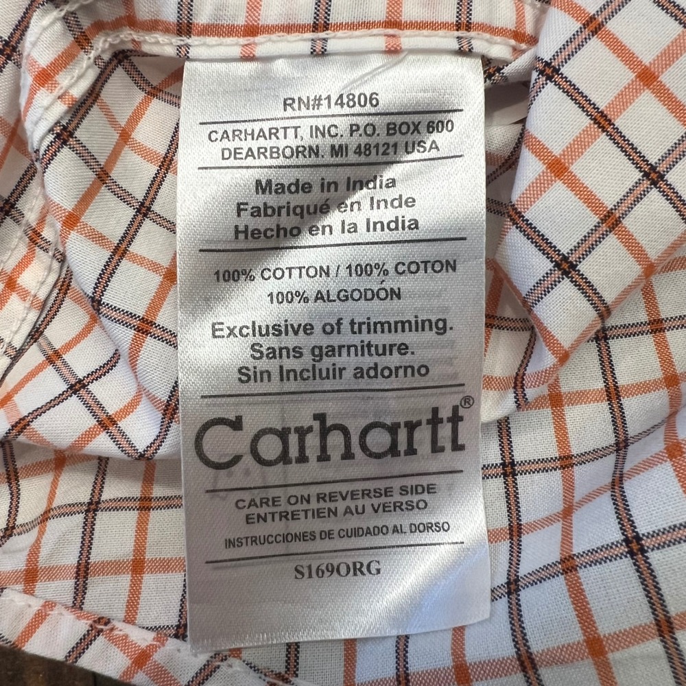 Carhartt Men's 2XL Orange Plaid Long Sleeve Button Up Shirt 100% Cotton - Picture 3 of 7